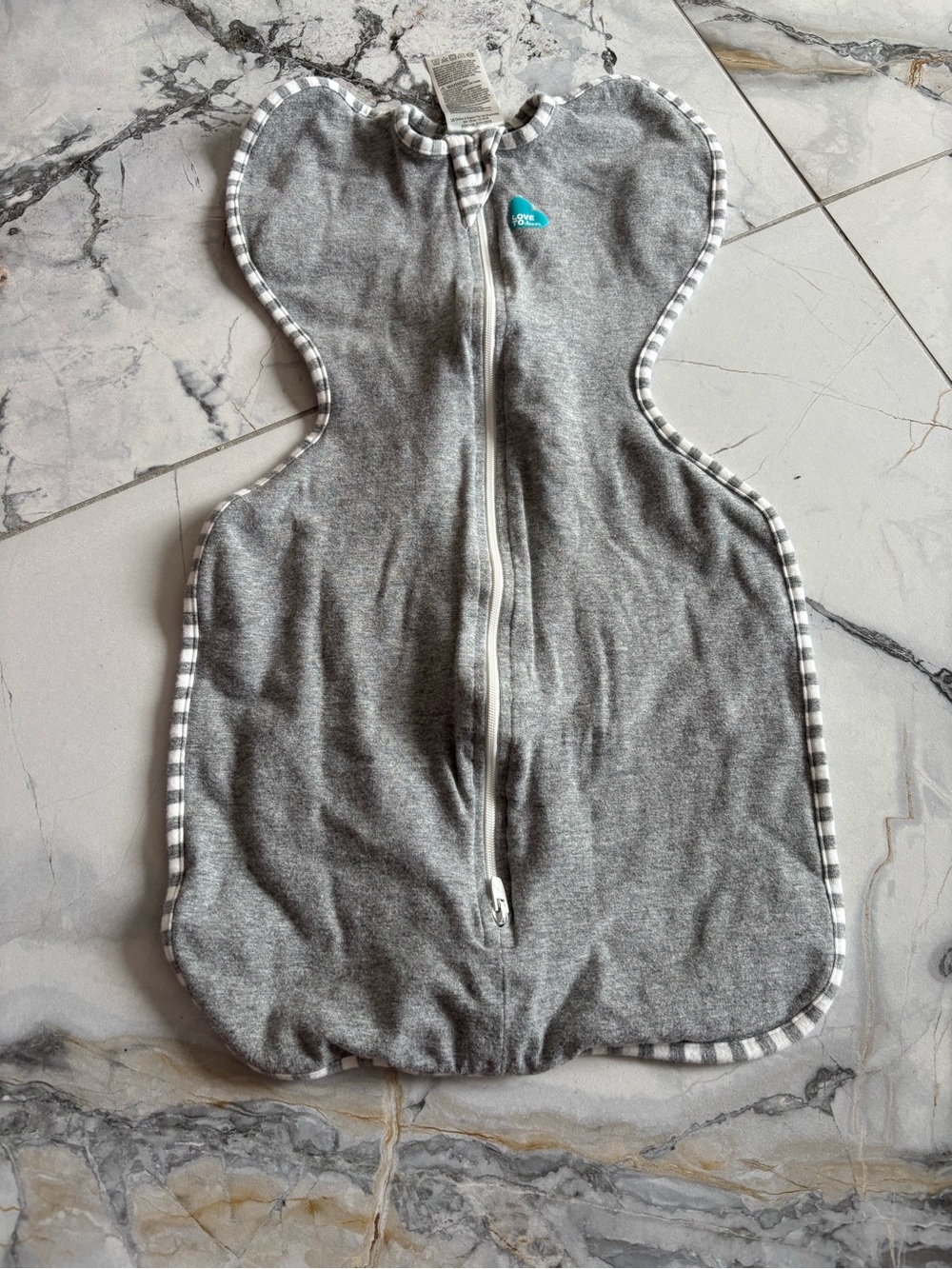 Love to Dream Grey Swaddle Up Original with White Stripe Trim and Teal Logo